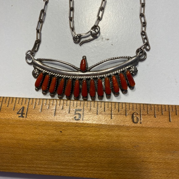 Coral Needlepoint Zuni Silver Necklace - Picture 6 of 6
